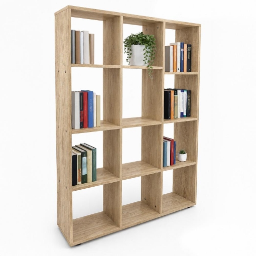 LIBRERIA IN MDF ROVERE CON DODICI RIPIANI MISURE: 90X24X130 CM