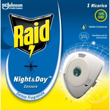 RAID NIGHT & DAY INSETTICIDA ELETTRICO 1 RICARICA ZANZARE 120 ORE