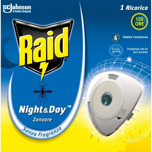 RAID NIGHT & DAY INSETTICIDA ELETTRICO 1 RICARICA ZANZARE 120 ORE