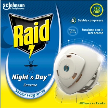 RAID NIGHT & DAY ELETTRICO DIFFUSORE + RICARICA ZANZARE 120 ORE