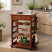 CARRELLO VESUVIO CON CASSETTO + PORTABOTTIGLIE CILIEGIO IN FAGGIO E BASE INFERIORE MULTISTRATO DI BETULLA 1 CASSETTO 4 CESTELLI 