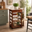 CARRELLO VESUVIO CON CASSETTO + PORTABOTTIGLIE CILIEGIO IN FAGGIO E BASE INFERIORE MULTISTRATO DI BETULLA 1 CASSETTO 4 CESTELLI 