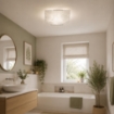 PLAFONIERA 1XE27 VANESSA1 X E27 GANCI CROMATI PIASTRA IN VETRO BIANCO DECORATO CON FOGLIE 30X30 CM 