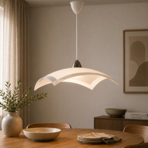 LAMPADA A SOSPENSIONE ELISA 1XE27 MONTATURA CROMO VETRO LASTRA BI+TRASPARENTE Ø40-H.18-L.100 CM