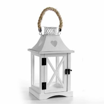 LANTERNA CON STRUTTURA IN LEGNO 17,5 X 17,5 X 36 CM COLORE BIANCO
