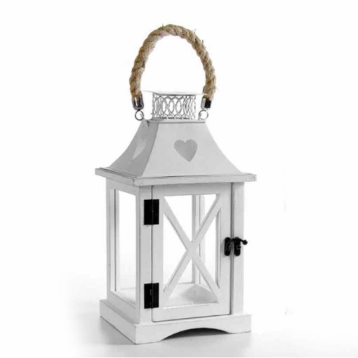 LANTERNA CON STRUTTURA IN LEGNO 17,5 X 17,5 X 36 CM COLORE BIANCO