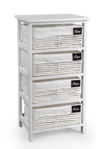 HOME CASSETTIERA CON 4 CESTE 40X29X73 CM IN COLORE BIANCO
