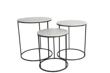 SET 3 TAVOLINI TONDI DA CAFFÈ 45X50/40X47H/35X40H CM  CON TOP BIANCO 