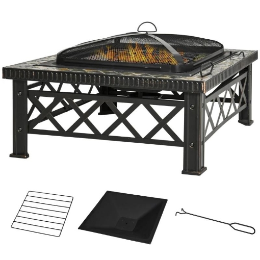 BRACIERE DA GIARDINO CON COPERCHIO PARASCINTILLE IN METALLO 76X76X47 CM NERO
