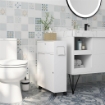 MOBILE BAGNO STRETTO CON RUOTE, ANTE SCORREVOLI, RIPIANI REGOLABILI E 2 FORI PER CARTA IGIENICA, BIANCO