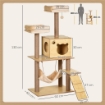 ALBERO TIRAGRAFFI PER GATTI CON CASETTA, 2 LETTINI, AMACA E PALLINA, IN LEGNO, POLIESTERE E SISAL, 60X40X130 CM
