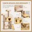 ALBERO TIRAGRAFFI PER GATTI CON CASETTA, 2 LETTINI, AMACA E PALLINA, IN LEGNO, POLIESTERE E SISAL, 60X40X130 CM