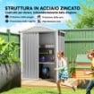 CASETTA DA GIARDINO IN ACCIAIO 1.1M¦ CON DOPPIE PORTE BLOCCABILI, 133X87X178 CM, GRIGIO ARGENTO