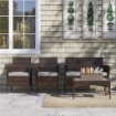 SET DA GIARDINO CON DIVANO 2 POSTI, 2 SEDIE E TAVOLINO BASSO, IN RATTAN E ACCIAIO, GRIGIO E MARRONE