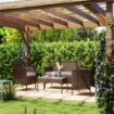 SET DA GIARDINO CON DIVANO 2 POSTI, 2 SEDIE E TAVOLINO BASSO, IN RATTAN E ACCIAIO, GRIGIO E MARRONE