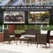 SET DA GIARDINO CON DIVANO 2 POSTI, 2 SEDIE E TAVOLINO BASSO, IN RATTAN E ACCIAIO, GRIGIO E MARRONE