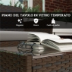 SET DA GIARDINO CON DIVANO 2 POSTI, 2 SEDIE E TAVOLINO BASSO, IN RATTAN E ACCIAIO, GRIGIO E MARRONE