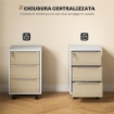 SCHEDARIO DA UFFICIO CON 3 CASSETTI, 4 RUOTE, CASSETTIERA UFFICIO CON SERRATURA E 2 CHIAVI, BIANCO E ROVERE