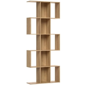 LIBRERIA SCAFFALE A 5 LIVELLI A S CON 15 RIPIANI, IN LEGNO, 80X24X200 CM, COLOR ROVERE