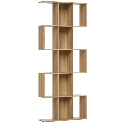 LIBRERIA SCAFFALE A 5 LIVELLI A S CON 15 RIPIANI, IN LEGNO, 80X24X200 CM, COLOR ROVERE