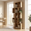 LIBRERIA SCAFFALE A 5 LIVELLI A S CON 15 RIPIANI, IN LEGNO, 80X24X200 CM, COLOR ROVERE