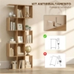 LIBRERIA SCAFFALE A 5 LIVELLI A S CON 15 RIPIANI, IN LEGNO, 80X24X200 CM, COLOR ROVERE