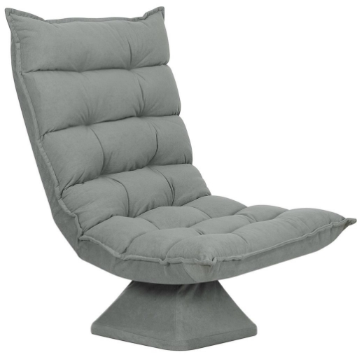 POLTRONA RELAX GIREVOLE 360¦ CON SCHIENALE REGOLABILE IN 5 POSIZIONI IN TESSUTO EFFETTO VELLUTO, GRIGIO CHIARO