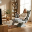 POLTRONA RELAX GIREVOLE 360¦ CON SCHIENALE REGOLABILE IN 5 POSIZIONI IN TESSUTO EFFETTO VELLUTO, GRIGIO CHIARO