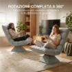 POLTRONA RELAX GIREVOLE 360¦ CON SCHIENALE REGOLABILE IN 5 POSIZIONI IN TESSUTO EFFETTO VELLUTO, GRIGIO CHIARO
