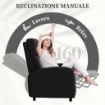 POLTRONA RELAX RECLINABILE MANUALE 160¦ CON POGGIAPIEDI IN TESSUTO EFFETTO LINO, NERO