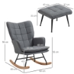 SEDIA A DONDOLO CON POUF IN TESSUTO EFFETTO LINO E LEGNO CON CUSCINO, BRACCIOLI, CAPACITÓ 130 KG, GRIGIO