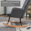 SEDIA A DONDOLO CON POUF IN TESSUTO EFFETTO LINO E LEGNO CON CUSCINO, BRACCIOLI, CAPACITÓ 130 KG, GRIGIO