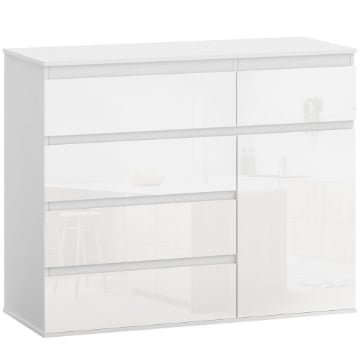 CREDENZA, MOBILE CON 5 CASSETTI, RIPIANO REGOLABILE, BIANCO LUCIDO.