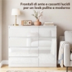 CREDENZA, MOBILE CON 5 CASSETTI, RIPIANO REGOLABILE, BIANCO LUCIDO.