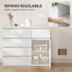CREDENZA, MOBILE CON 5 CASSETTI, RIPIANO REGOLABILE, BIANCO LUCIDO.