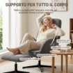 POLTRONA GIREVOLE CON POGGIAPIEDI, REGOLABILE IN ALTEZZA CON POGGIATESTA REGOLABILE, FUNZIONE DONDOLO, GRIGIO