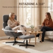 POLTRONA GIREVOLE CON POGGIAPIEDI, REGOLABILE IN ALTEZZA CON POGGIATESTA REGOLABILE, FUNZIONE DONDOLO, GRIGIO