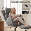POLTRONA GIREVOLE CON POGGIAPIEDI, REGOLABILE IN ALTEZZA CON POGGIATESTA REGOLABILE, FUNZIONE DONDOLO, GRIGIO