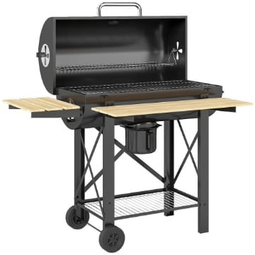 BARBECUE A CARBONE, GRIGLIA MOBILE CON RIPIANI PIEGHEVOLI E TERMOMETRO