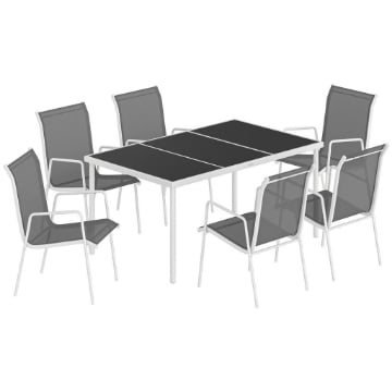 SET DA GIARDINO 7 PEZZI: TAVOLO RETTANGOLARE E 6 SEDIE IMPILABILI