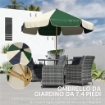 OMBRELLONE DA GIARDINO CON TELAIO EFFETTO LEGNO, TETTUCCIO A BLOCCHI DI COLORE CON 8 STECCHE, UV 30+