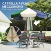 OMBRELLONE DA GIARDINO CON TELAIO EFFETTO LEGNO, TETTUCCIO A BLOCCHI DI COLORE CON 8 STECCHE, UV 30+