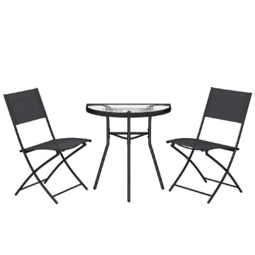 SET DA BISTR= DA 3 PEZZI CON 2 SEDIE TEXTELINE, TAVOLO SEMICIRCOLARE IN VETRO TEMPERATO, NERO