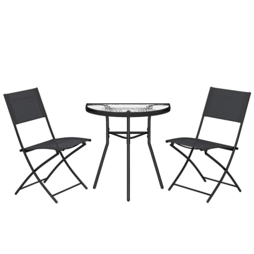 SET DA BISTR= DA 3 PEZZI CON 2 SEDIE TEXTELINE, TAVOLO SEMICIRCOLARE IN VETRO TEMPERATO, NERO