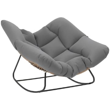 SEDIA A DONDOLO DA INTERNI ED ESTERNI CON SEDUTA EXTRA LARGA DA 60 CM E CUSCINO IMBOTTITO, GRIGIO