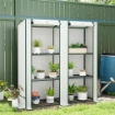 SERRA DA GIARDINO CON 2 PORTE AVVOLGIBILI, SCAFFALE A 3 RIPIANI E TASCHE LATERALI, BIANCO E VERDE