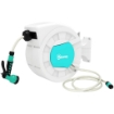 AVVOLGITUBO DA GIARDINO RETRATTILE CON TUBO DELL'ACQUA 25+2 M E 7 GETTI PER IRRIGAZIONE, VERDE E GRIGIO CHIARO