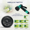 AVVOLGITUBO DA GIARDINO RETRATTILE CON TUBO DELL'ACQUA 25+2 M E 7 GETTI PER IRRIGAZIONE, VERDE E GRIGIO CHIARO
