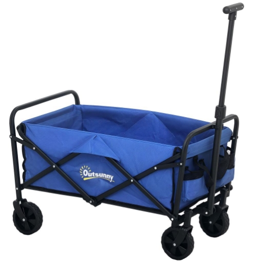 CARRELLO DA GIARDINO 62L PIEGHEVOLE CON MANIGLIA REGOLABILE, IN METALLO E TESSUTO OXFORD, 76X48X86 CM, BLU