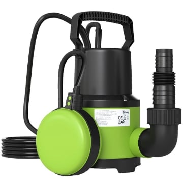 POMPA ACQUA SPORCA/PULITA 400W, 9.000L/H, POMPA SOMMERSA ACQUE SPORCHE 7M PROFONDITÓ MAX, GESTISCE PARTICELLE FINO A 15MM, INTERRUTTORE A GALLEGGIANTE, VERDE